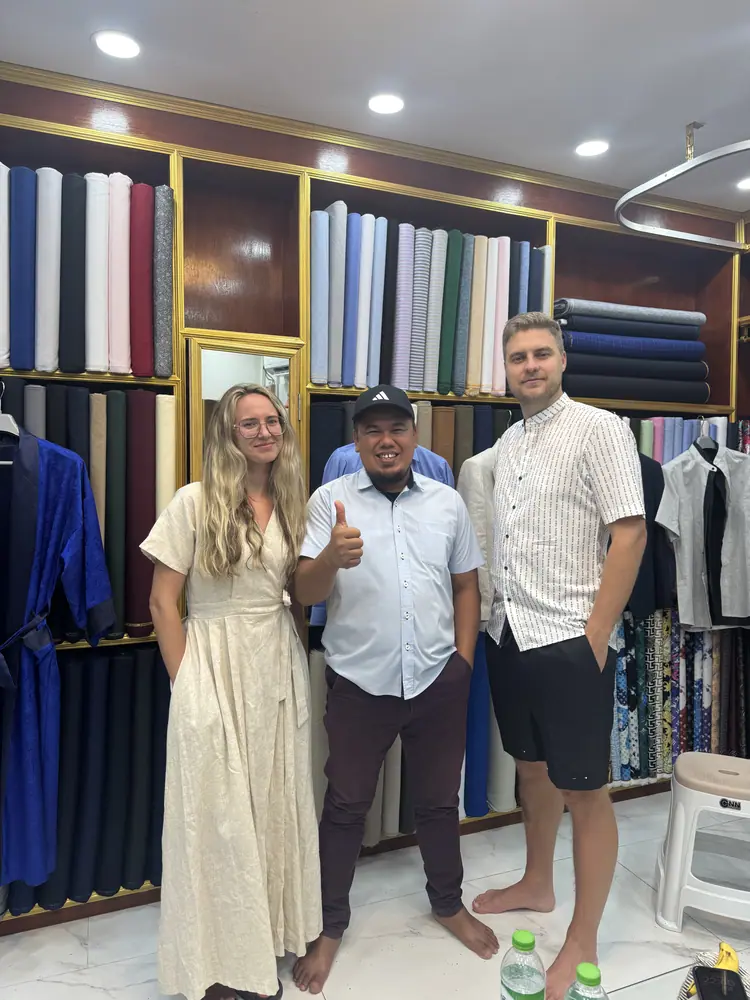 Client wearing a custom suit made at Marco Bespoke Tailor, Koh Samui