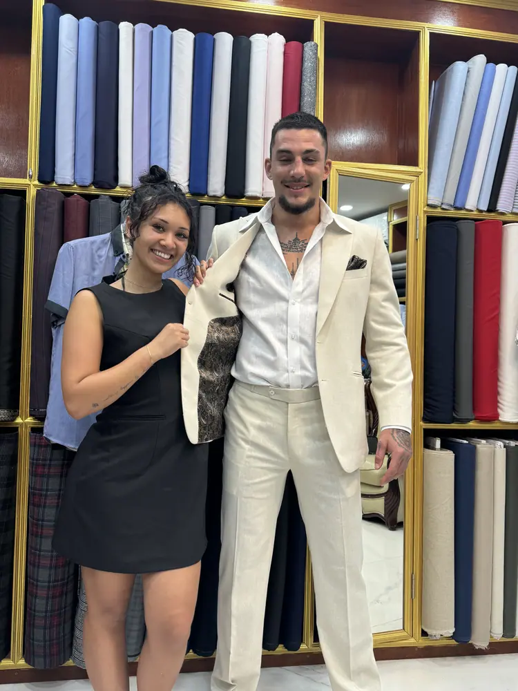 Made-to-measure outfit fitted at Marco's tailor shop in Bangrak, Koh Samui