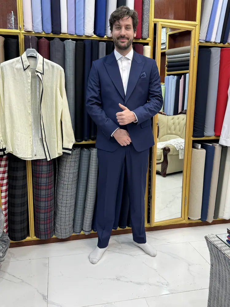 Client wearing a custom suit made at Marco Bespoke Tailor, Koh Samui