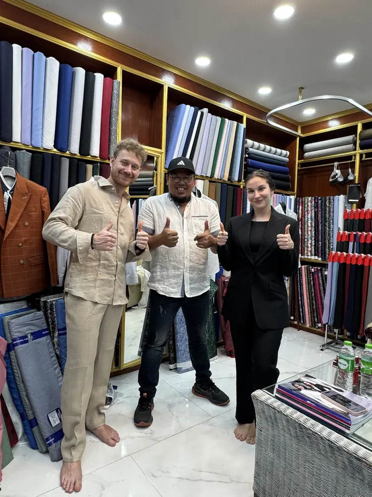 Made-to-measure outfit fitted at Marco's tailor shop in Bangrak, Koh Samui