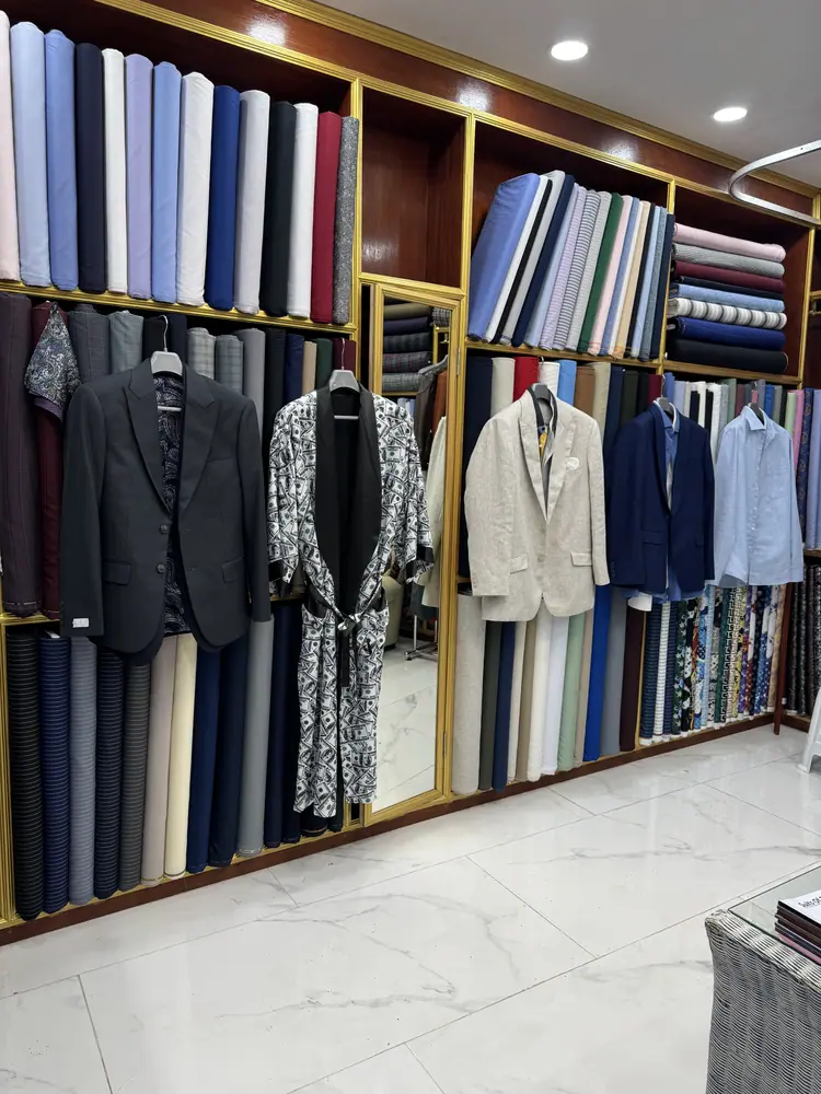 Client wearing a custom suit made at Marco Bespoke Tailor, Koh Samui