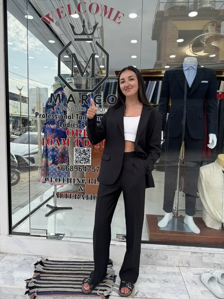 Made-to-measure outfit fitted at Marco's tailor shop in Bangrak, Koh Samui