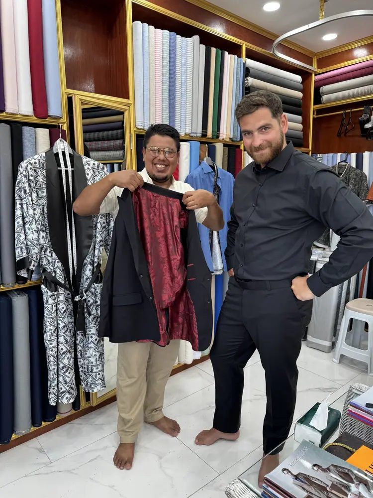 Made-to-measure outfit fitted at Marco's tailor shop in Bangrak, Koh Samui