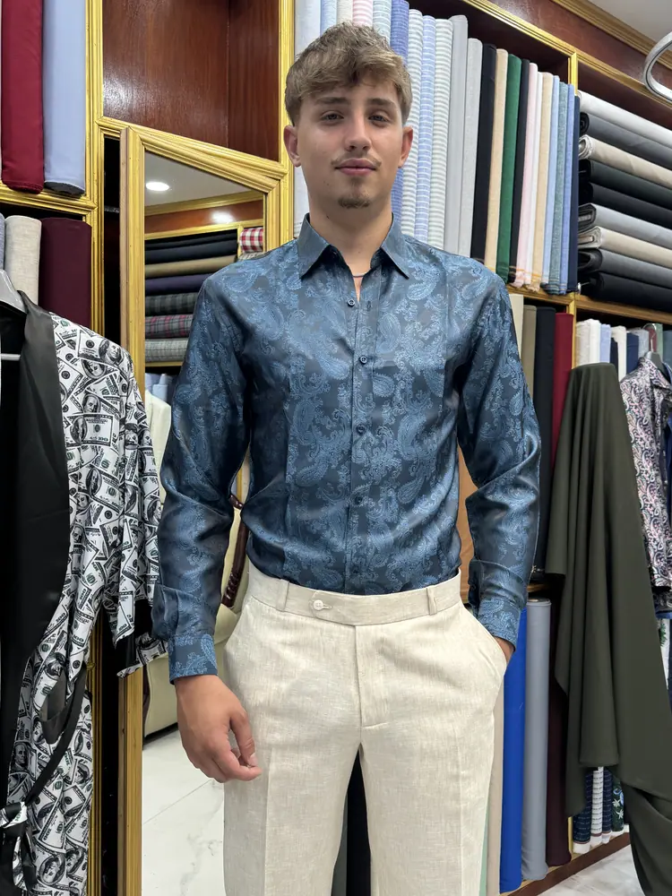 Client in a bespoke garment at Marco Bespoke Tailor, Bangrak