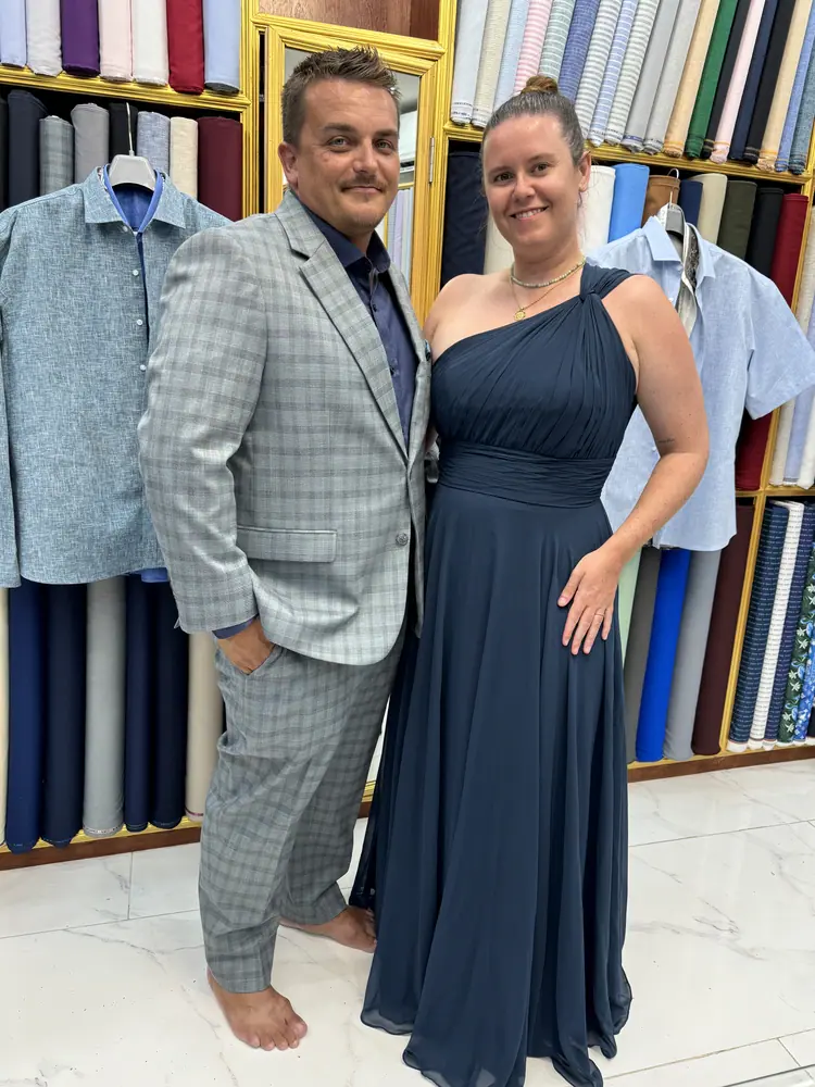 Client in a bespoke garment at Marco Bespoke Tailor, Bangrak