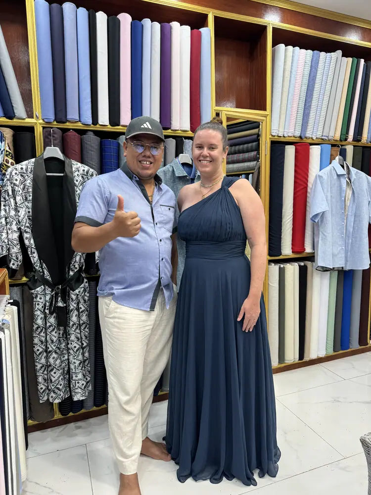 Made-to-measure outfit fitted at Marco's tailor shop in Bangrak, Koh Samui