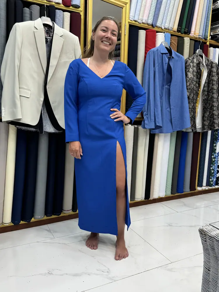 Client in a bespoke garment at Marco Bespoke Tailor, Bangrak