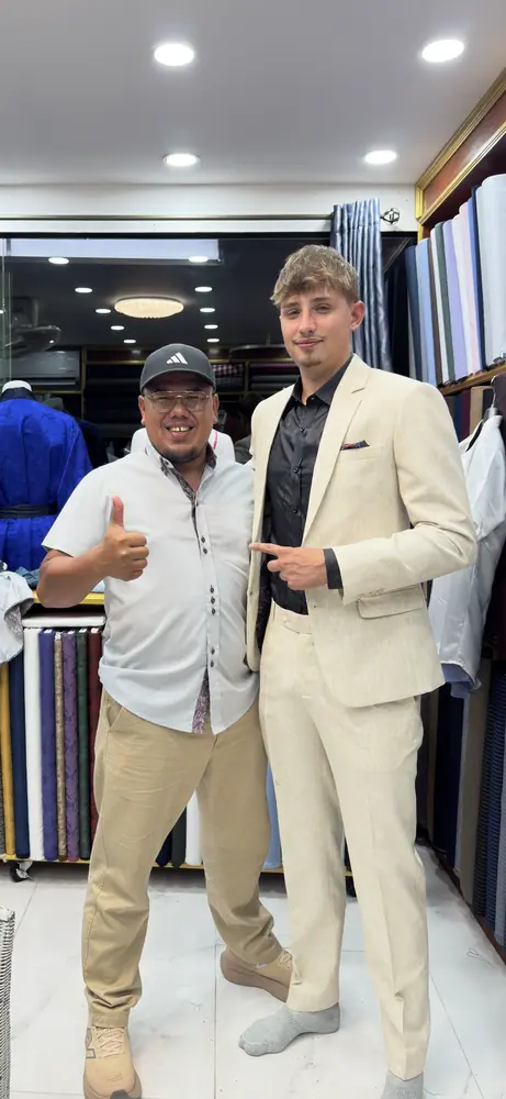 Client in a bespoke garment at Marco Bespoke Tailor, Bangrak