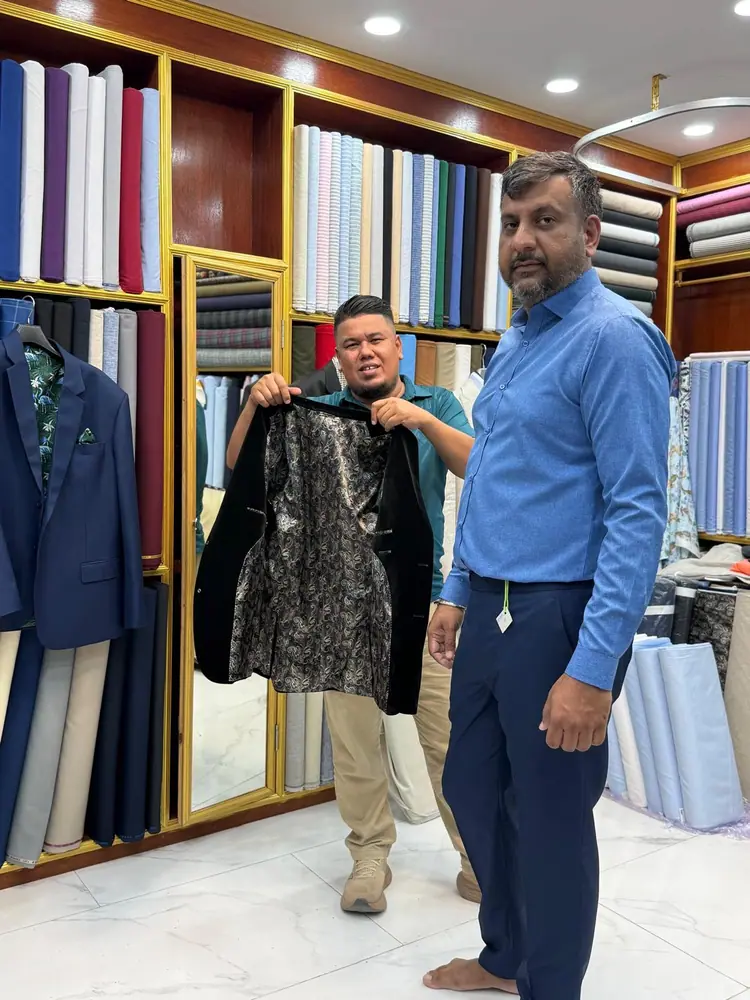 Made-to-measure outfit fitted at Marco's tailor shop in Bangrak, Koh Samui