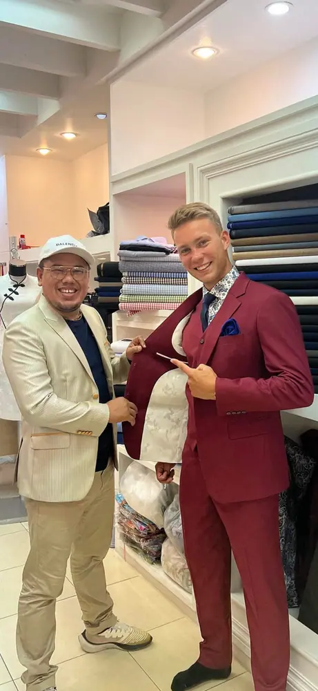 Made-to-measure outfit fitted at Marco's tailor shop in Bangrak, Koh Samui