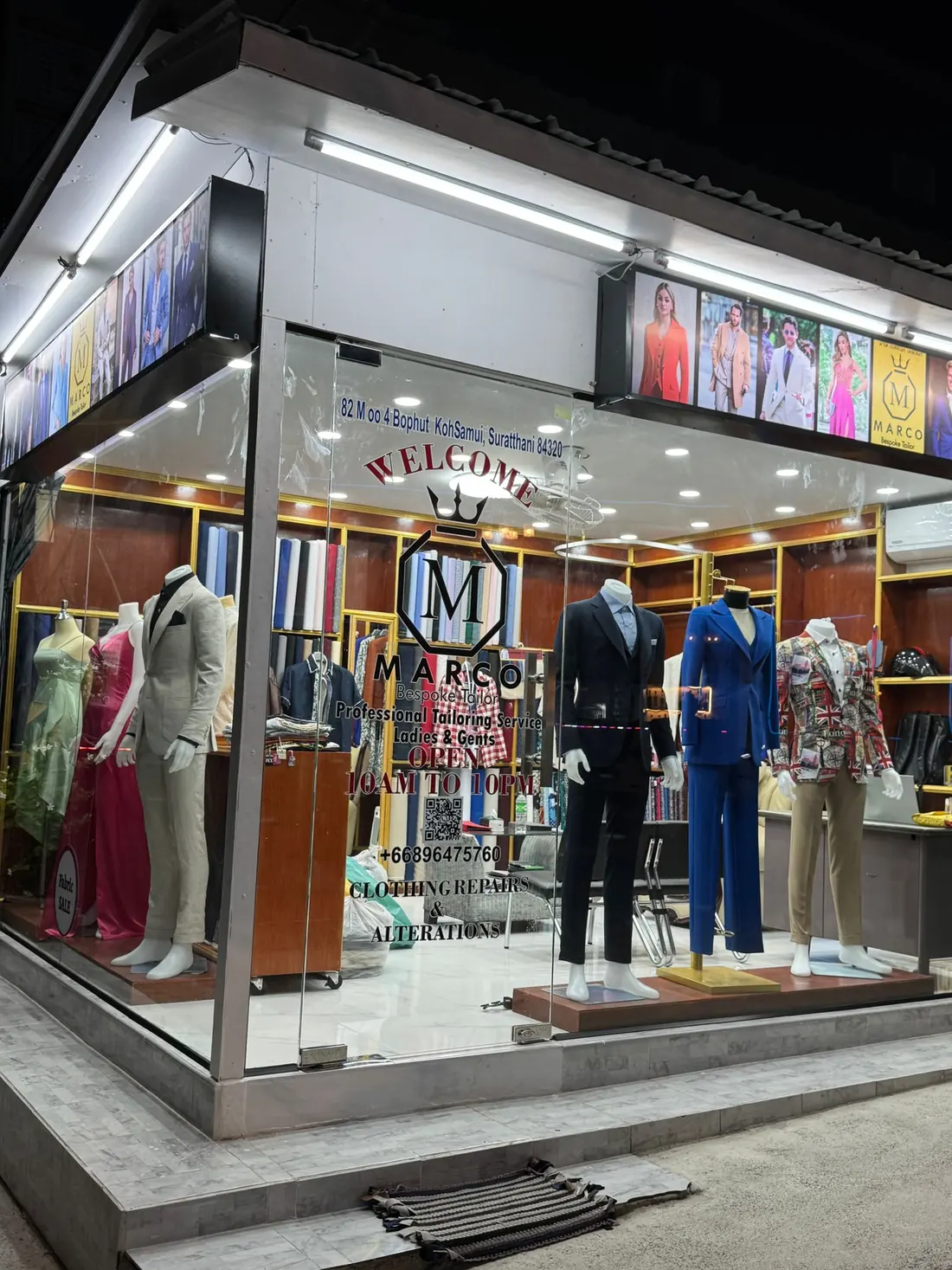 The Marco Bespoke Tailor shopfront on Bangrak Reach Road, Koh Samui